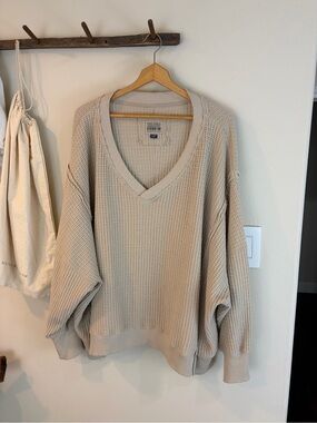 American Eagle Seriously Lived In Sweatshirt XL Cream Beige Waffle Knit